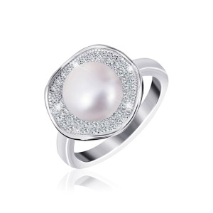Серебряное кольцо с жемчугом и фианитами (К2ФЖ/416)