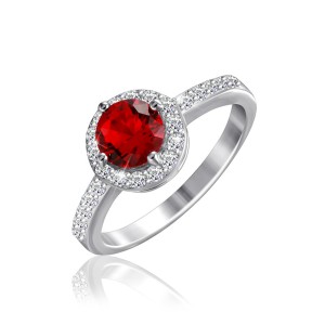 Серебряное кольцо с красными фианитами (КК2ФРУ/437)