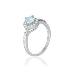 Серебряное кольцо с голубыми фианитами (КК2ФТ/437)