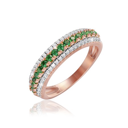 Серебряное кольцо позолоченное с зелеными и белыми камнями