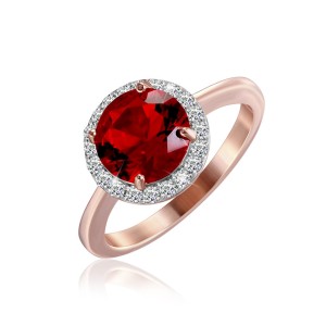 Серебряное кольцо в позолоте с красными фианитами (КК3ФРУ/408)