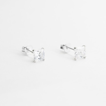Срібні сережки пусети мінімалістичні з білими фіанітами