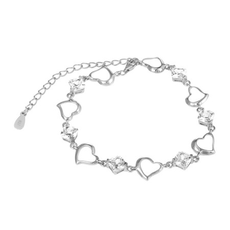 Срібний браслет декоративний Серця та фіанити