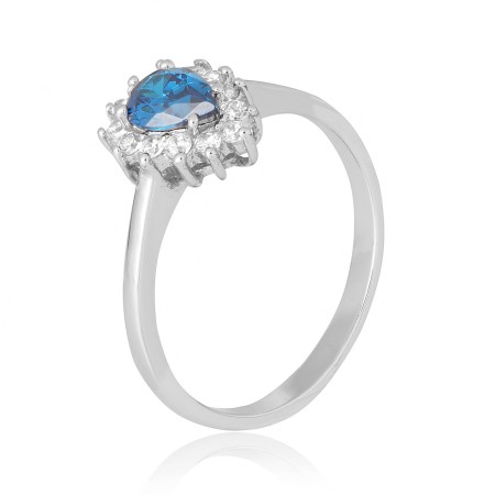 Серебряное кольцо с голубыми фианитами (КК2ФЛТ/383)