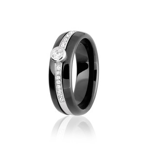Серебряное кольцо с фианитами и белой керамикой (К2ФК/1000)
