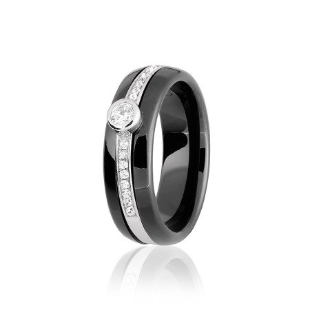 Серебряное кольцо с керамикой и фианитом