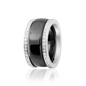 Серебряное кольцо с фианитами и белой керамикой (К2ФК/1001)