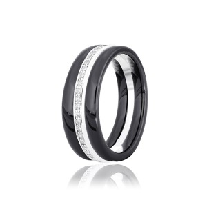 Серебряное кольцо с фианитами и черной керамикой (К2ФК/1005)