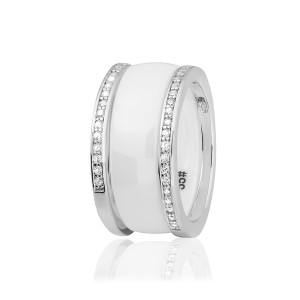 Серебряное кольцо с фианитами и белой керамикой (К2ФК1/1001)