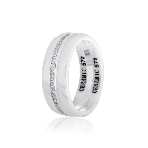 Серебряное кольцо с фианитами и белой керамикой (К2ФК1/1005)
