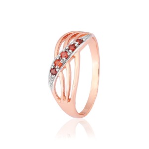 Серебряное кольцо в позолоте с красными фианитами (К3ФГ/013)