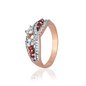 Серебряное кольцо в позолоте с красными фианитами (К3ФГ/356)