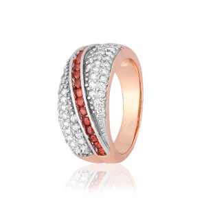 Серебряное кольцо в позолоте с красными фианитами (К3ФГ/363)