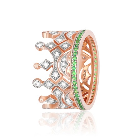Серебряное кольцо корона с разноцветными фианитами