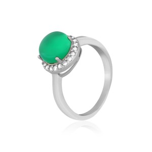 Серебряное кольцо с зелеными фианитами (КК2АЗФ/408)