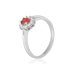 Серебряное кольцо с красными фианитами (КК2ФГ/375)