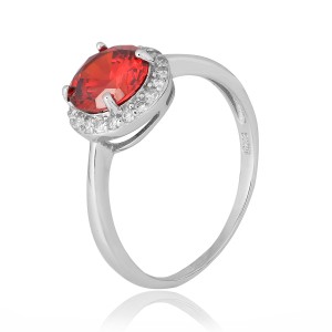 Серебряное кольцо с красными фианитами (КК2ФГ/408)