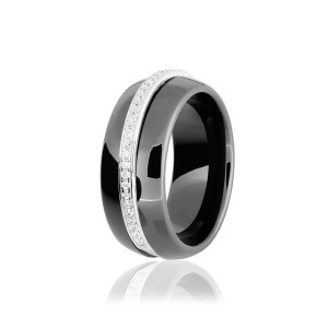 Серебряное кольцо с фианитами и черной керамикой (КК2ФК/1003)