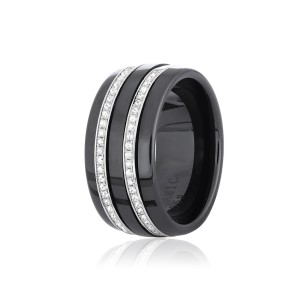 Серебряное кольцо с фианитами и черной керамикой (КК2ФК/1005)