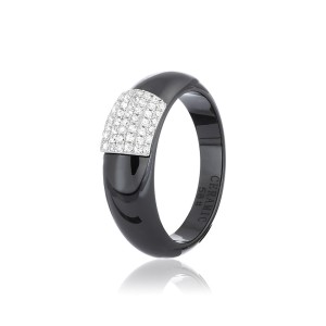 Серебряное кольцо с фианитами и черной керамикой (КК2ФК/1007)