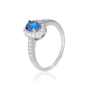 Серебряное кольцо с голубыми фианитами (КК2ФЛТ/376)