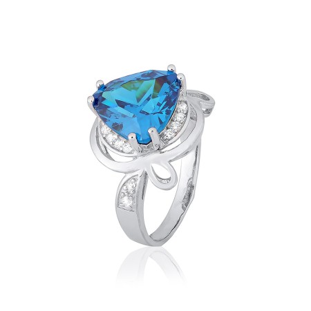 Серебряное кольцо с голубыми фианитами (КК2ФЛТ/381)