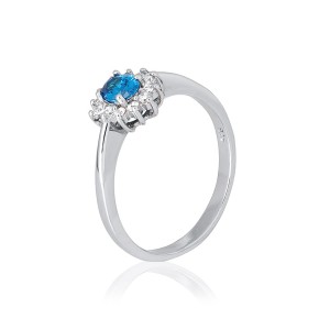 Серебряное кольцо с голубыми фианитами (КК2ФЛТ/386)