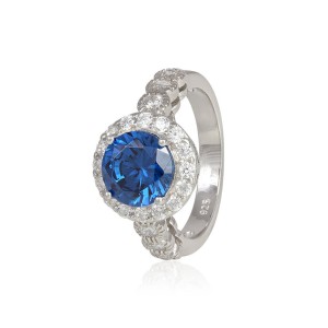 Серебряное кольцо с голубыми фианитами (КК2ФЛТ/388)