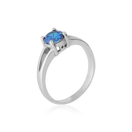 Серебряное кольцо с голубыми фианитами (КК2ФЛТ/404)