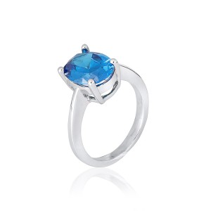 Серебряное кольцо с голубыми фианитами (КК2ФЛТ/406)