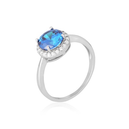 Серебряное кольцо с голубыми фианитами (КК2ФЛТ/408)
