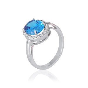Серебряное кольцо с голубыми фианитами (КК2ФЛТ/410)