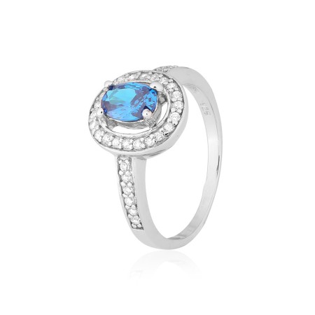 Серебряное кольцо с голубыми фианитами (КК2ФЛТ/482)