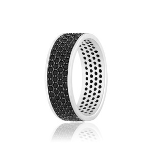 Серебряное кольцо с черными фианитами (КК2ФО1/373)