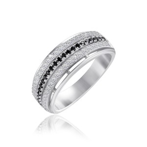 Серебряное кольцо с черными фианитами (КК2ФО/212)
