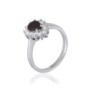 Серебряное кольцо с черными фианитами (КК2ФО/383)