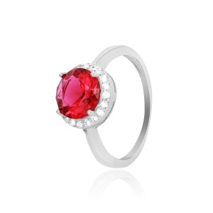 Серебряное кольцо с красными фианитами (КК2ФРу/408)