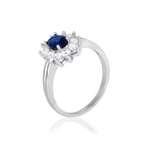 Серебряное кольцо с синими фианитами (КК2ФС/386)