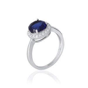 Серебряное кольцо с синими фианитами (КК2ФС/408)