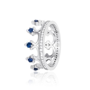 Серебряное кольцо с синими фианитами "Корона" (КК2ФС/910)