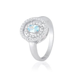 Серебряное кольцо с голубыми фианитами (КК2ФТ/436)