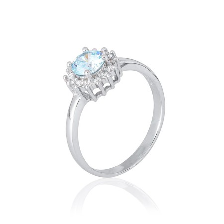 Серебряное кольцо с голубыми фианитами (КК2ФТ/475)