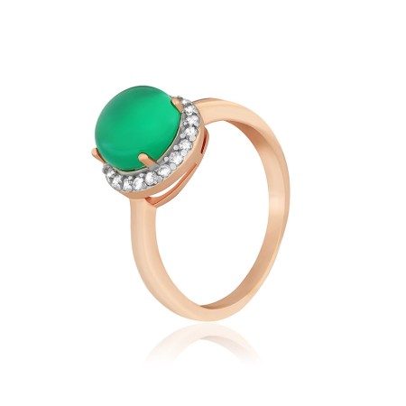 Серебряное кольцо в позолоте с зелеными фианитами (КК3АЗФ/408)