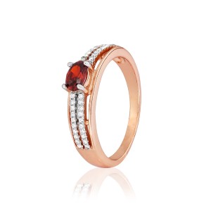 Серебряное кольцо в позолоте с красными фианитами (КК3ФГ/339)