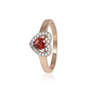 Серебряное кольцо в позолоте с красными фианитами (КК3ФГ/474)