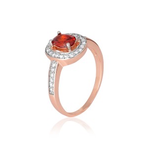 Серебряное кольцо в позолоте с красными фианитами (КК3ФГ/482)