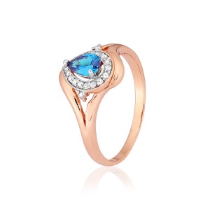 Серебряное кольцо в позолоте с голубыми фианитами (КК3ФЛТ/340)