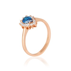 Серебряное кольцо в позолоте с голубыми фианитами (КК3ФЛТ/383)