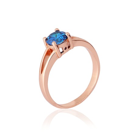 Серебряное кольцо в позолоте с голубыми фианитами (КК3ФЛТ/404)
