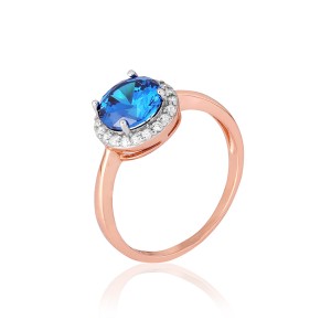 Серебряное кольцо в позолоте с голубыми фианитами (КК3ФЛТ/408)